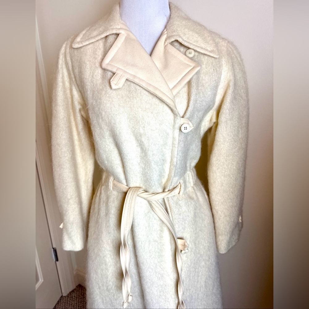 Pierre Cardin Mohair Ivory Trench Belted Coat Small
